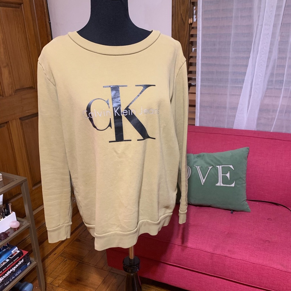 calvin klein olive green crew neck sweater large